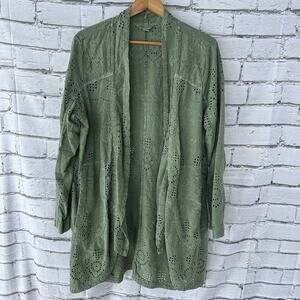 Preowned Sundance Moonlight Eyelet Jacket Boho Cardigan Open Front Sz XL Cotton